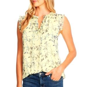CeCe Wisteria Vines Floral‎ Ruffle Sleeveless Blouse Pale Yellow Lemonade XS NWT